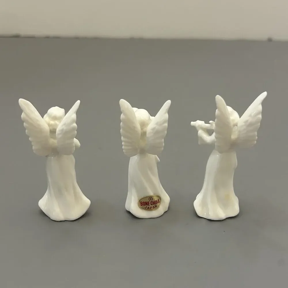 3 Vintage Mini Japan Bone China Christmas Music Playing Angel Figure 2.5” “READ”